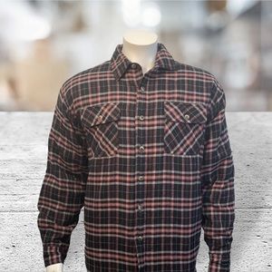 Wrangler Red Black Plaid Quilted Lined Flannel Shirt Jacket 4 Pockets  Medium
